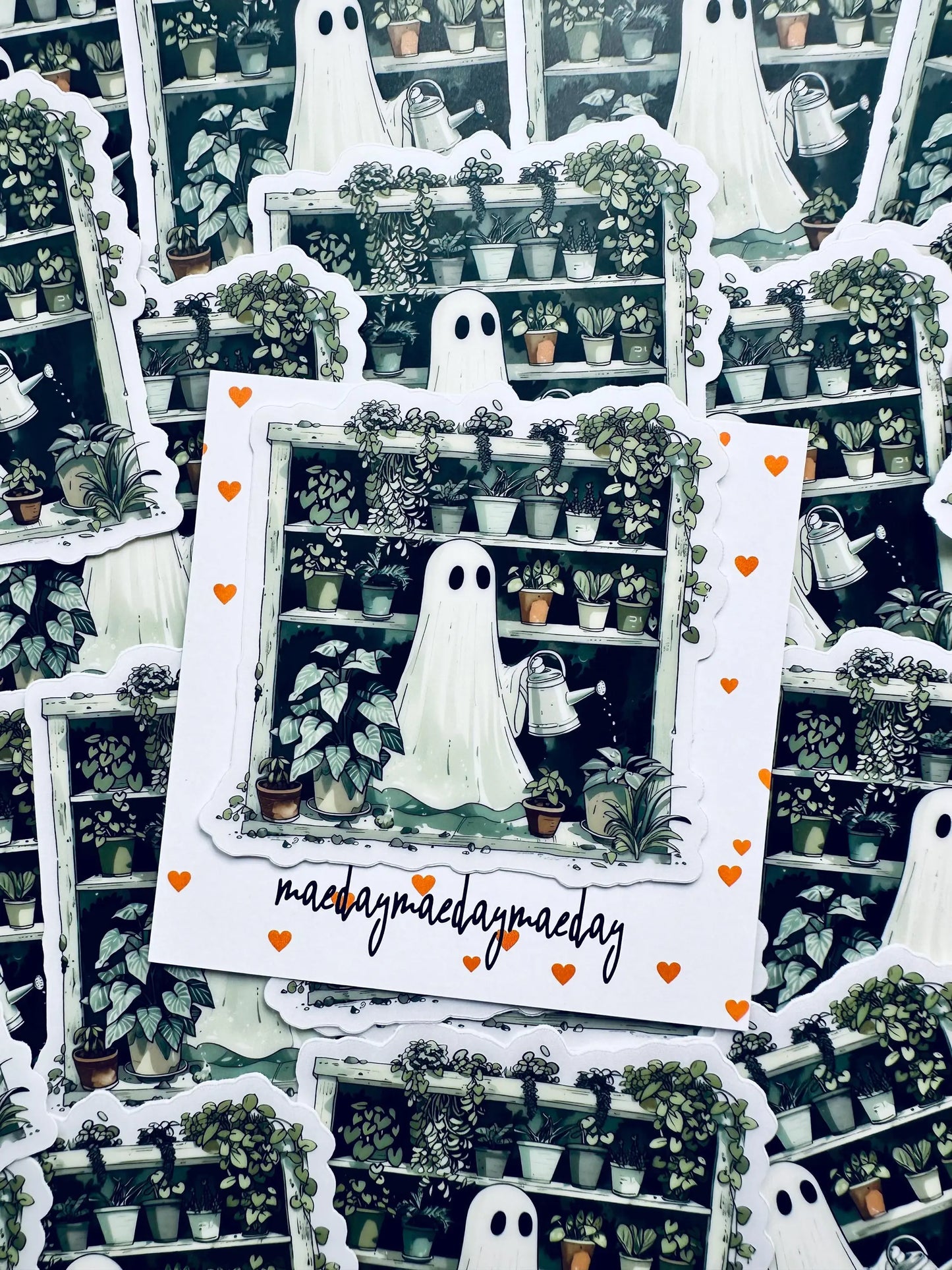 Halloween Greenhouse Ghost Sticker, Plant Mom/Lady Ghost, Spooky Season Sticker, Trendy Sticker for Kindle, Laptop, Water Bottle maedaymaedaymaeday