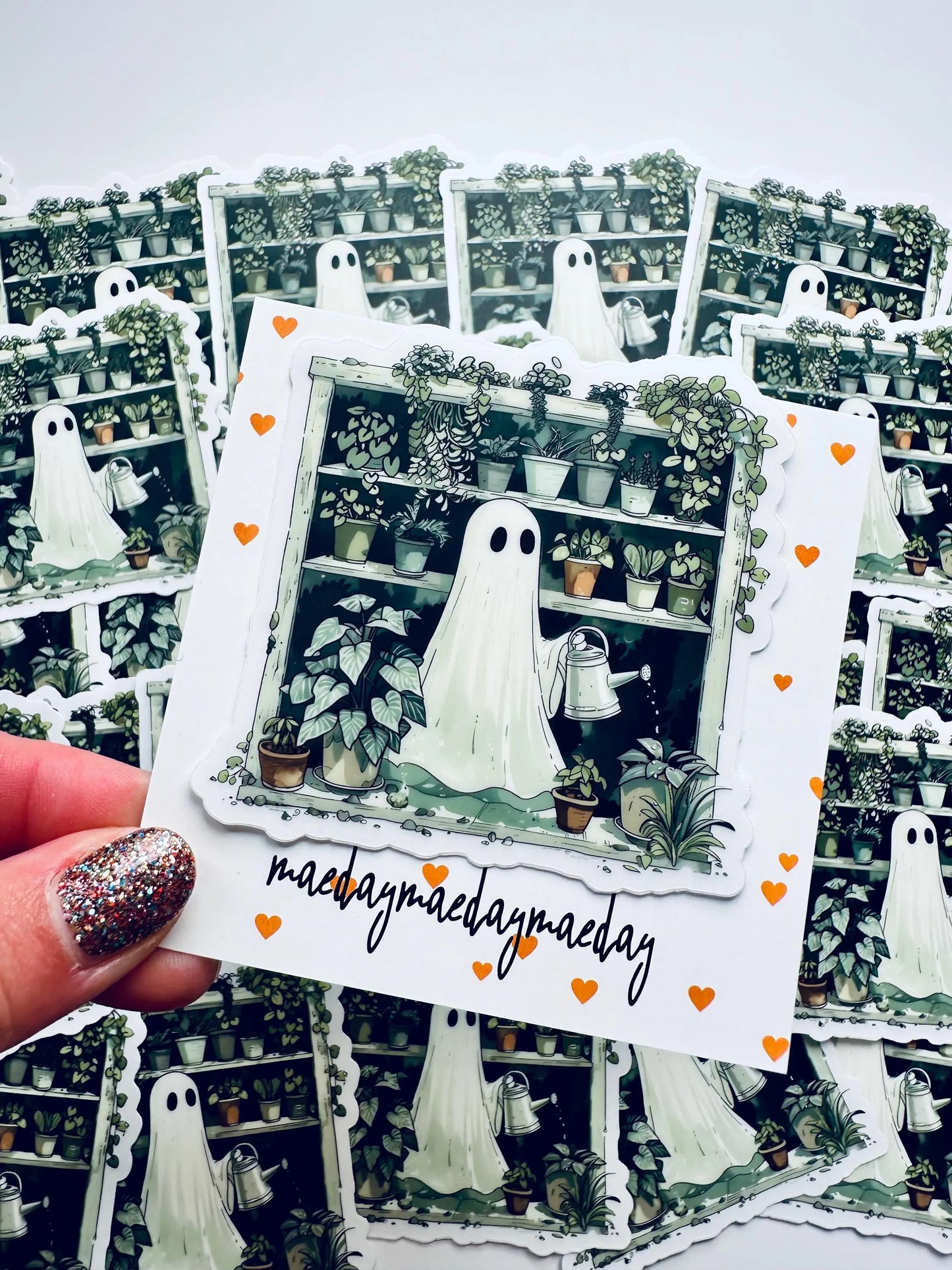 Halloween Greenhouse Ghost Sticker, Plant Mom/Lady Ghost, Spooky Season Sticker, Trendy Sticker for Kindle, Laptop, Water Bottle maedaymaedaymaeday