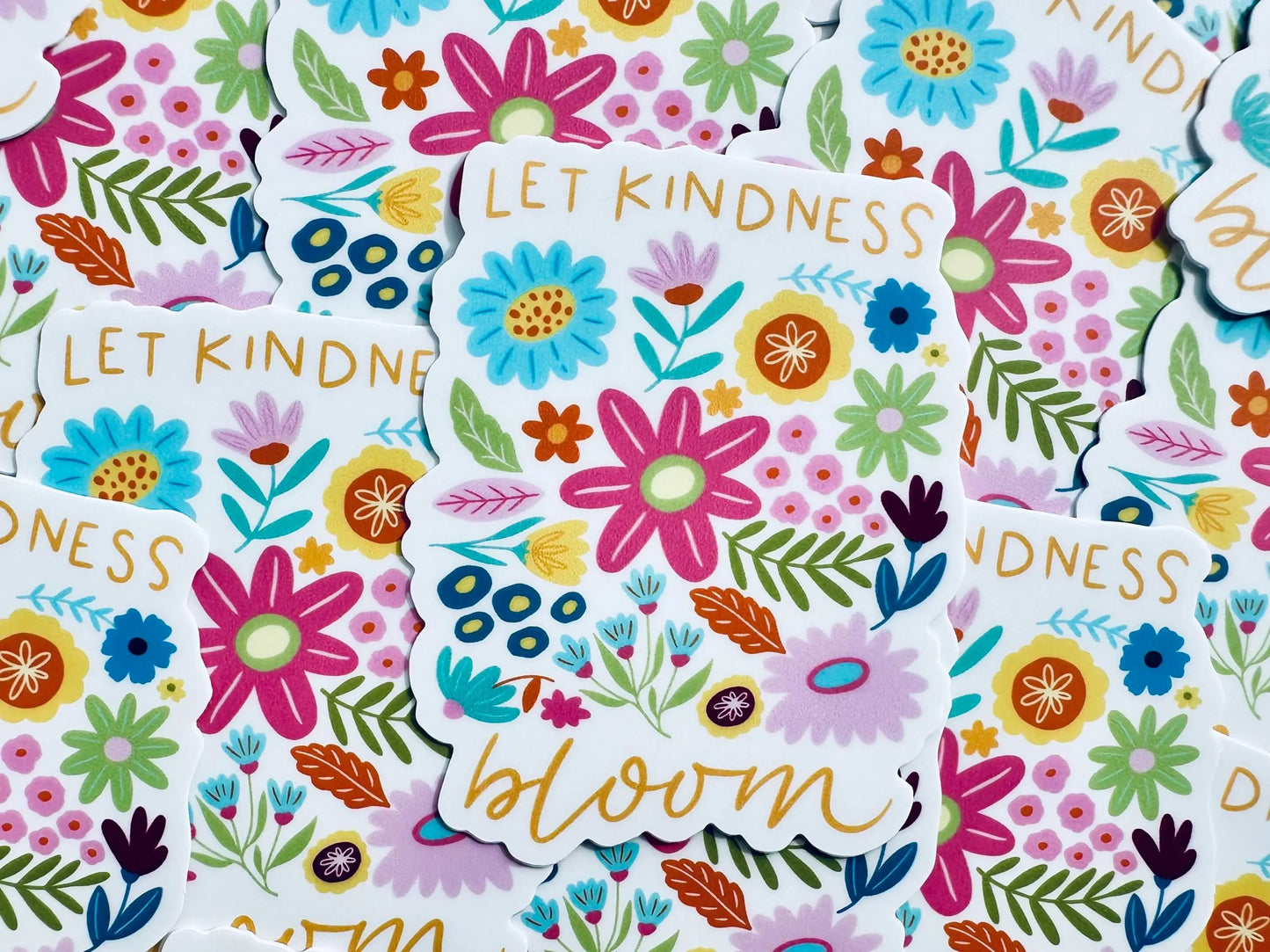 Let Kindless Bloom Sticker, Floral, Weatherproof Permanent Sticker, Mental Health, Daily Affirmation Sticker, Hand Drawn Flower Sticker maedaymaedaymaeday