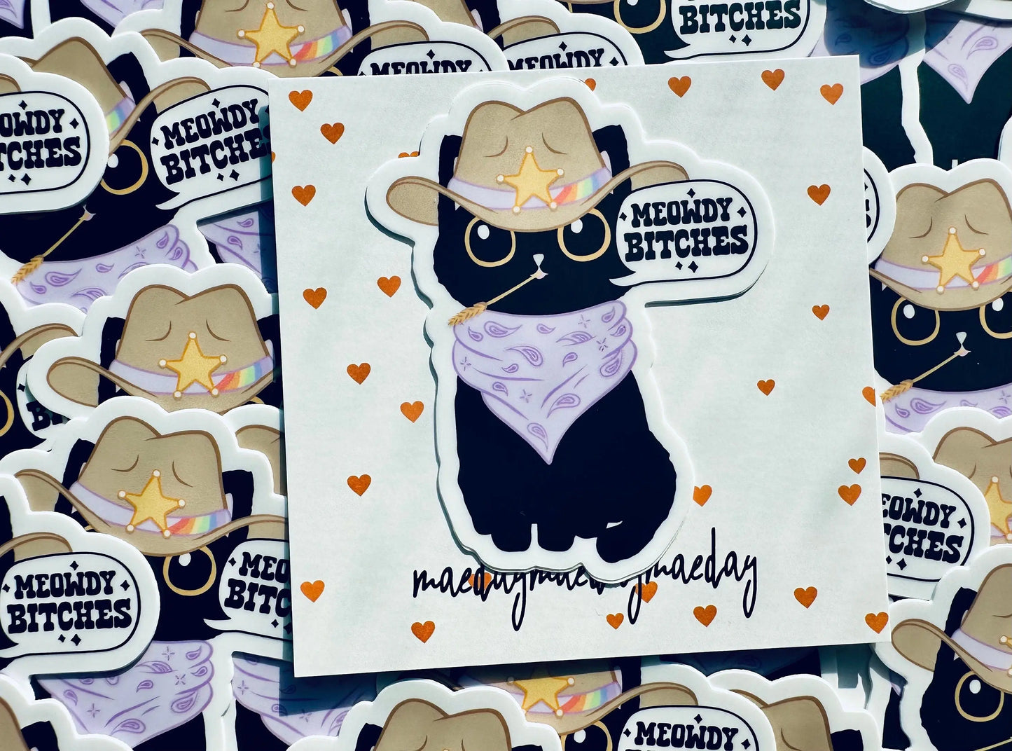 Meowdy Bitches! Sticker, Black Cat Sticker, Cowboy CatSticker, Chaos Creator Gift maedaymaedaymaeday