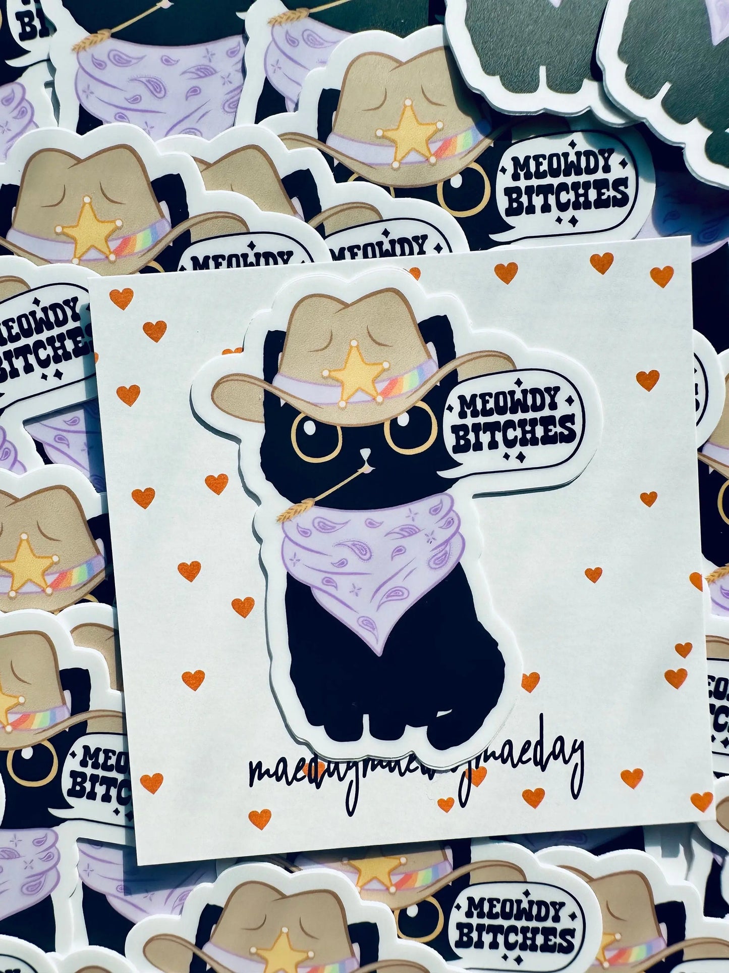 Meowdy Bitches! Sticker, Black Cat Sticker, Cowboy CatSticker, Chaos Creator Gift maedaymaedaymaeday