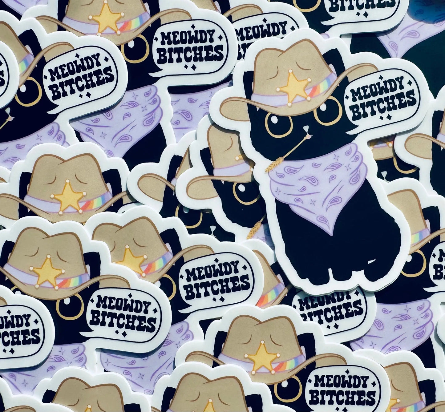 Meowdy Bitches! Sticker, Black Cat Sticker, Cowboy CatSticker, Chaos Creator Gift maedaymaedaymaeday