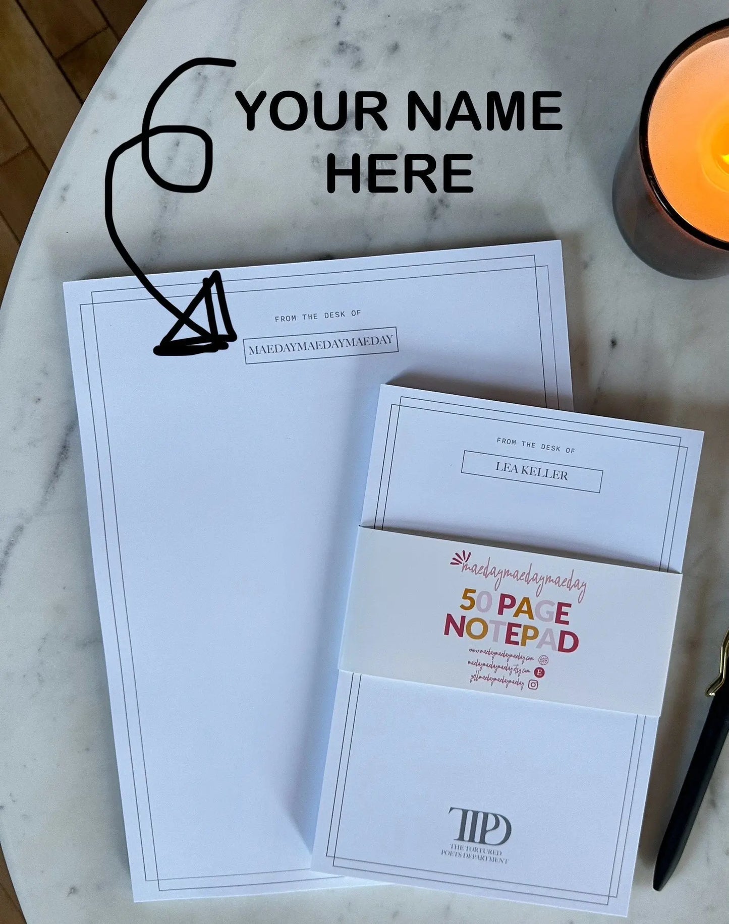 Personalized Full Page (8.5x11") or Half Page (5.5x8.5") Manuscript Notepad, Tortured Poets Department, From the Desk of Notepad, TTPD maedaymaedaymaeday