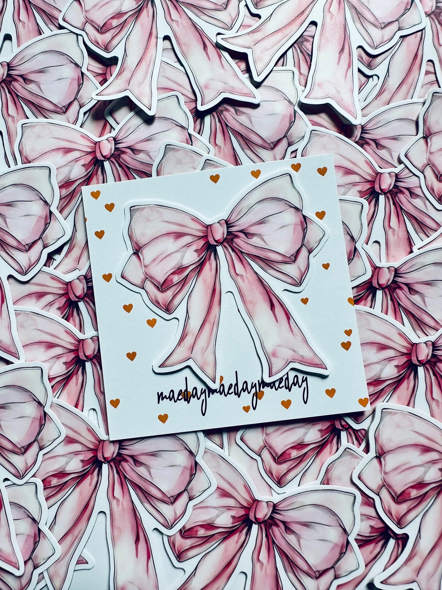 Pink Watercolor Coquette Bow Sticker, Pink Ribbon and Bows, Dainty Trendy Aesthetic, Pink Girly, Weatherproof Sticker maedaymaedaymaeday