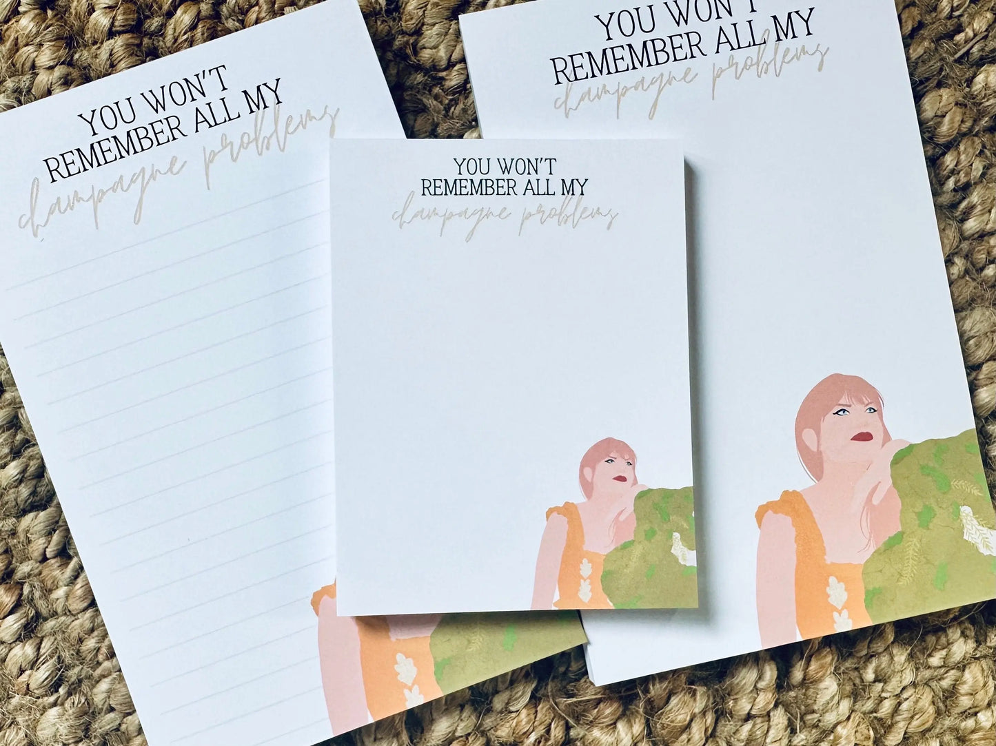 Pop Culture Queen Half (5.5x8.5") & Quarter Page Notepad, Evermore Notepad, Eras Merch, You Won't Remember all my Champagne Problems Notepad maedaymaedaymaeday
