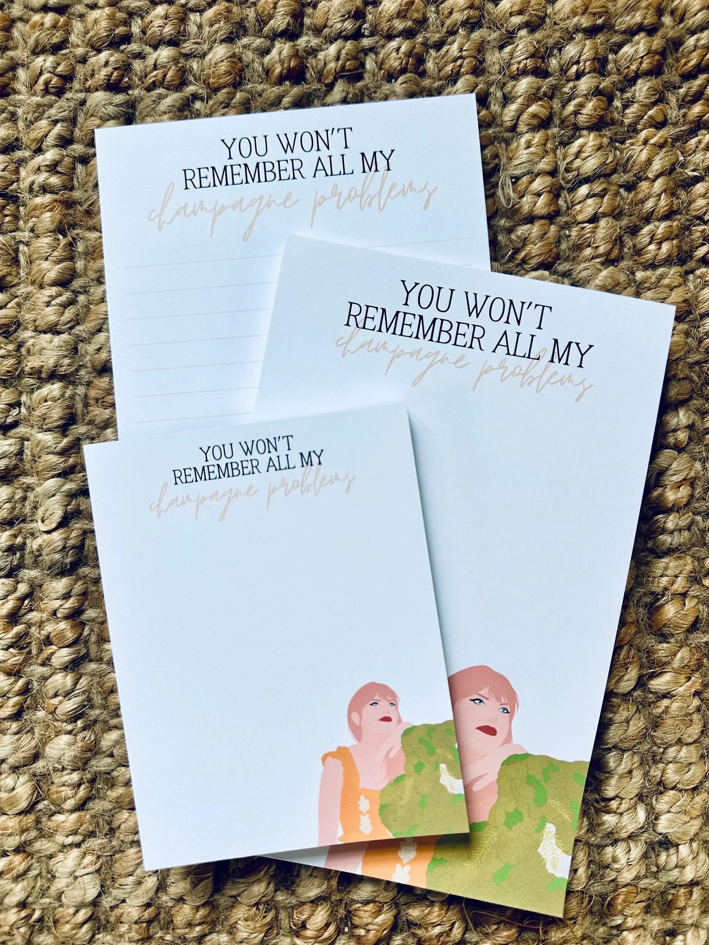 Pop Culture Queen Half (5.5x8.5") & Quarter Page Notepad, Evermore Notepad, Eras Merch, You Won't Remember all my Champagne Problems Notepad maedaymaedaymaeday