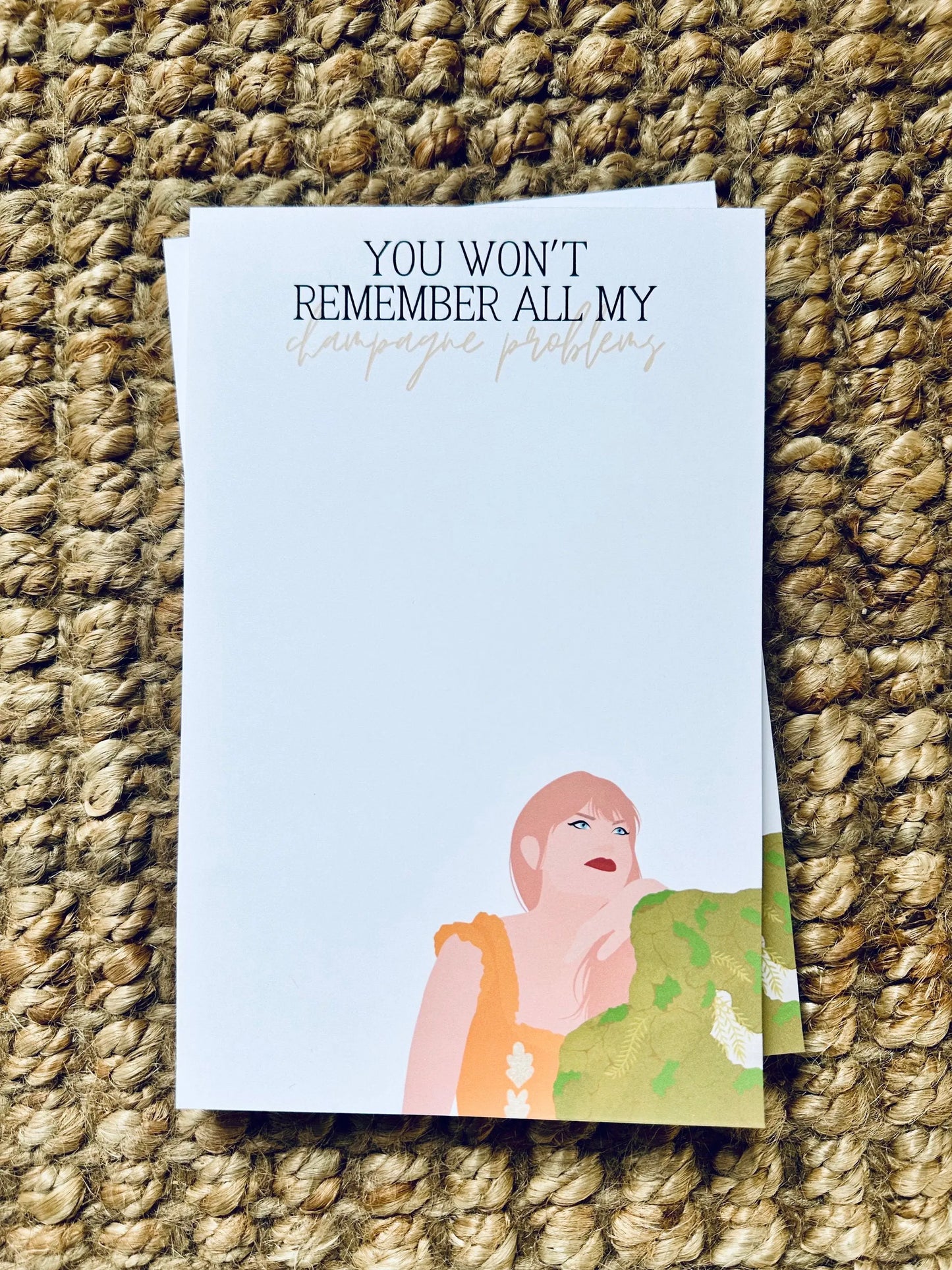 Pop Culture Queen Half (5.5x8.5") & Quarter Page Notepad, Evermore Notepad, Eras Merch, You Won't Remember all my Champagne Problems Notepad maedaymaedaymaeday