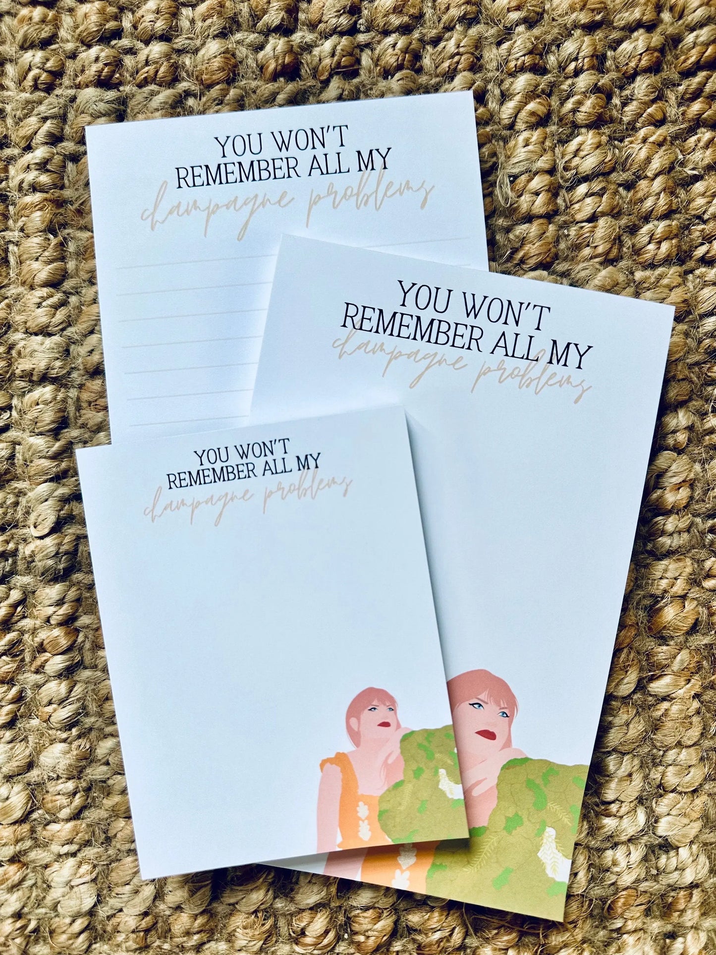 Pop Culture Queen Half (5.5x8.5") & Quarter Page Notepad, Evermore Notepad, Eras Merch, You Won't Remember all my Champagne Problems Notepad maedaymaedaymaeday
