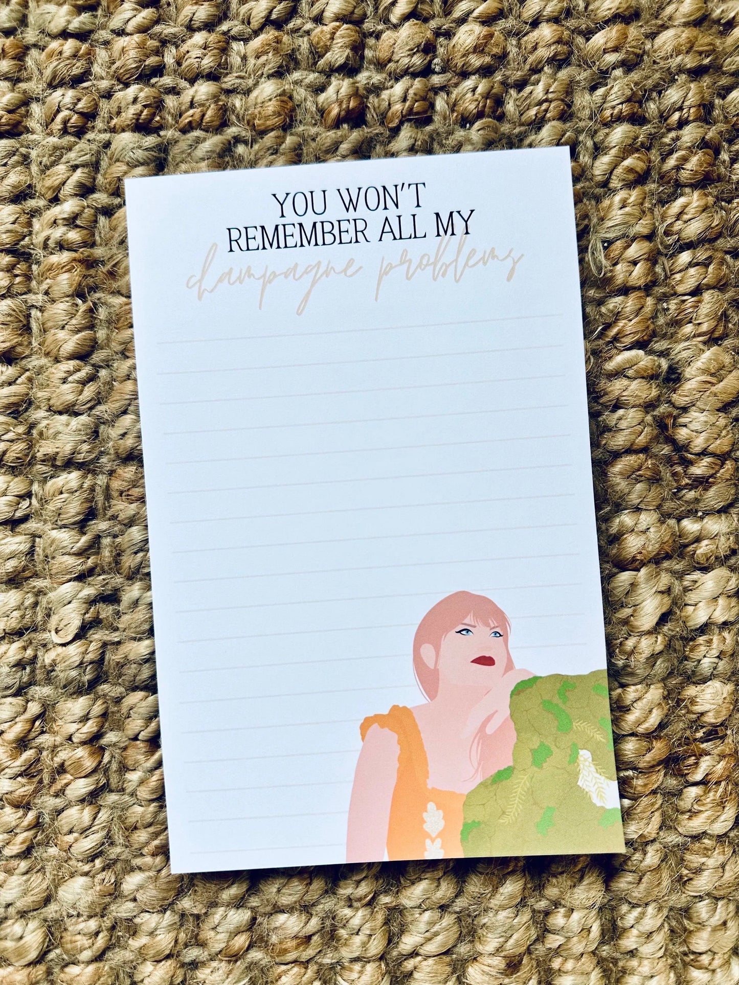 Pop Culture Queen Half (5.5x8.5") & Quarter Page Notepad, Evermore Notepad, Eras Merch, You Won't Remember all my Champagne Problems Notepad maedaymaedaymaeday