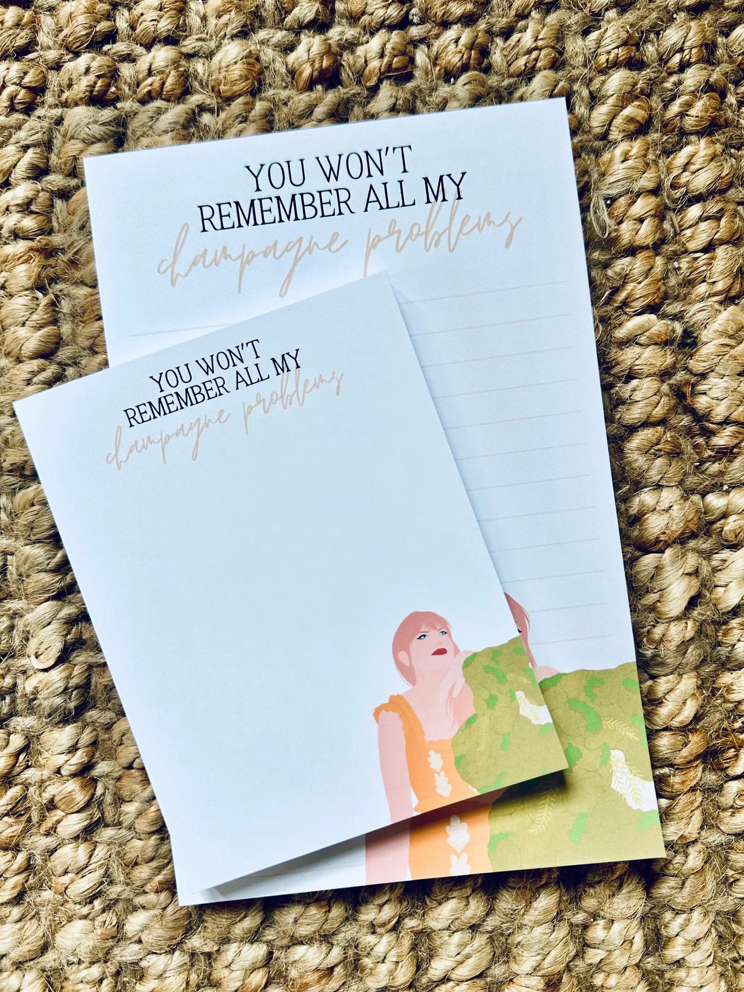 Pop Culture Queen Half (5.5x8.5") & Quarter Page Notepad, Evermore Notepad, Eras Merch, You Won't Remember all my Champagne Problems Notepad maedaymaedaymaeday