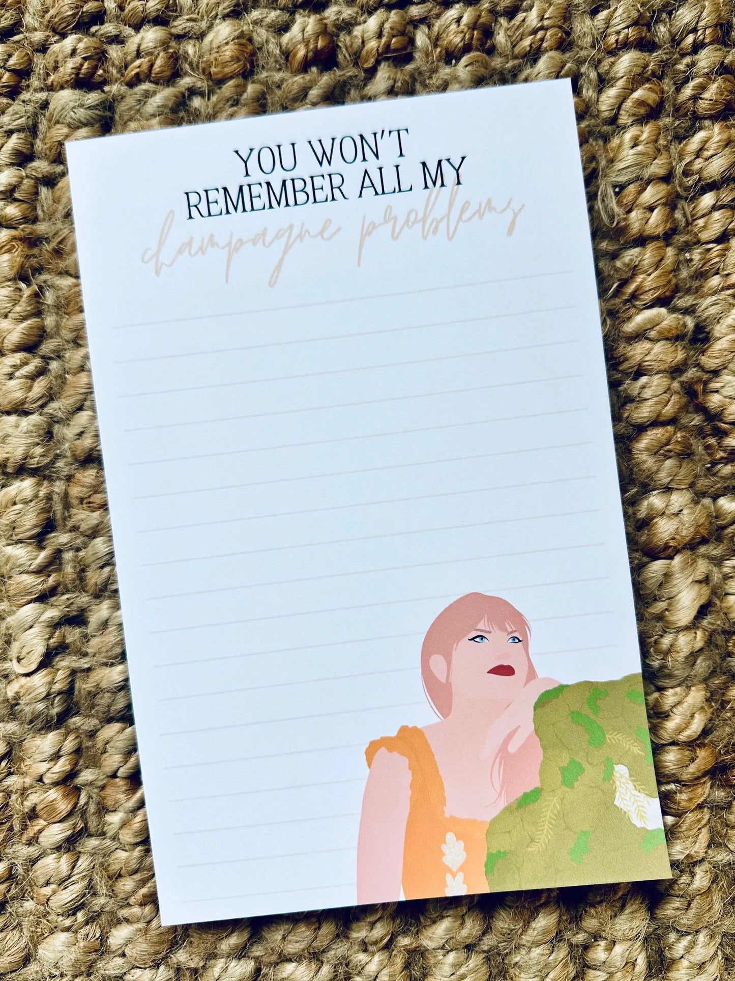 Pop Culture Queen Half (5.5x8.5") & Quarter Page Notepad, Evermore Notepad, Eras Merch, You Won't Remember all my Champagne Problems Notepad maedaymaedaymaeday