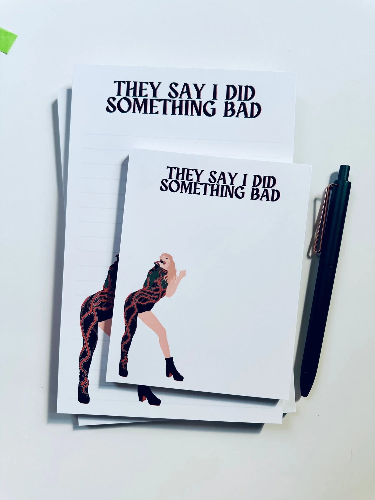 Pop Culture Queen Half (5.5x8.5") & Quarter Page Notepad, Reputation Era Merch, They Say I did Something Bad Notepad, Why's it Feel So Good maedaymaedaymaeday