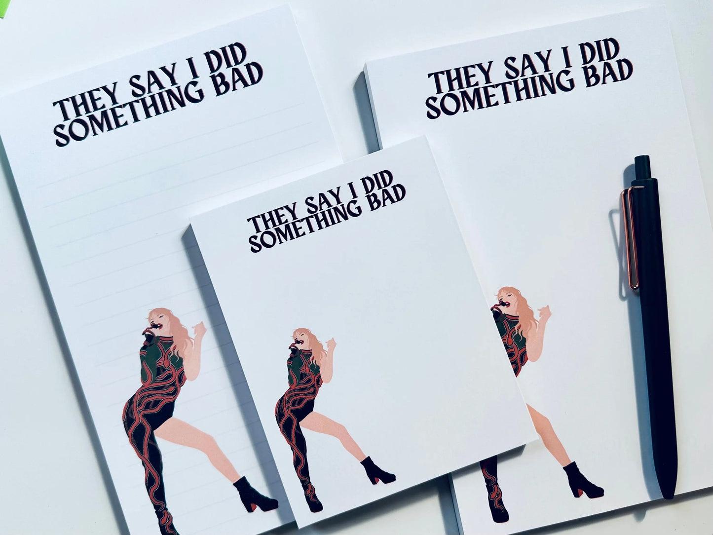 Pop Culture Queen Half (5.5x8.5") & Quarter Page Notepad, Reputation Era Merch, They Say I did Something Bad Notepad, Why's it Feel So Good maedaymaedaymaeday