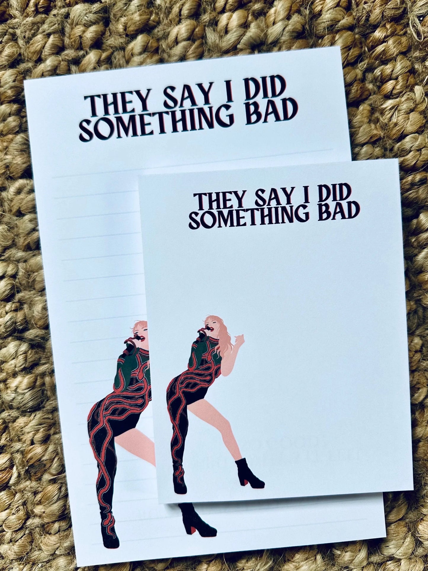 Pop Culture Queen Half (5.5x8.5") & Quarter Page Notepad, Reputation Era Merch, They Say I did Something Bad Notepad, Why's it Feel So Good maedaymaedaymaeday