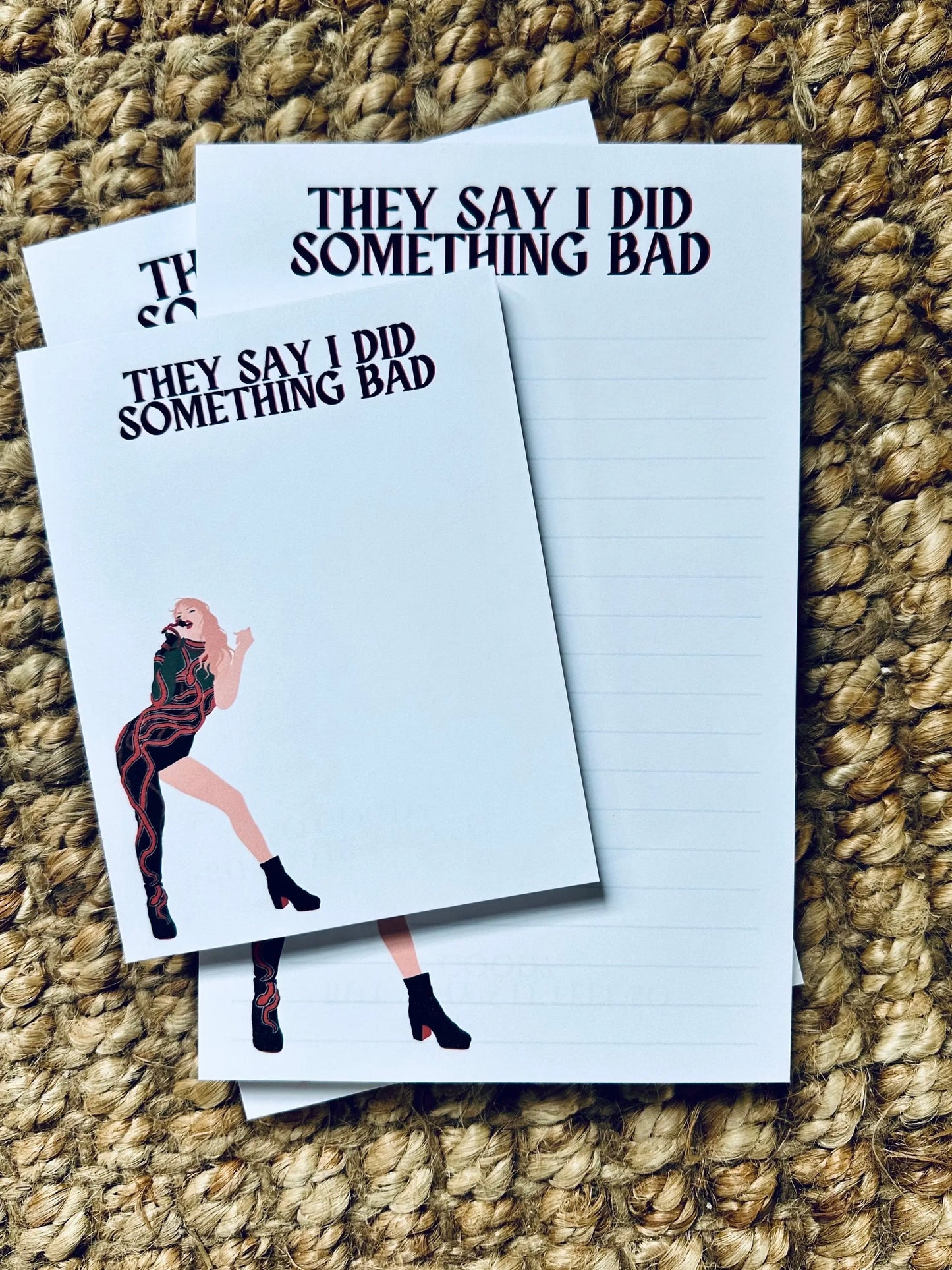 Pop Culture Queen Half (5.5x8.5") & Quarter Page Notepad, Reputation Era Merch, They Say I did Something Bad Notepad, Why's it Feel So Good maedaymaedaymaeday
