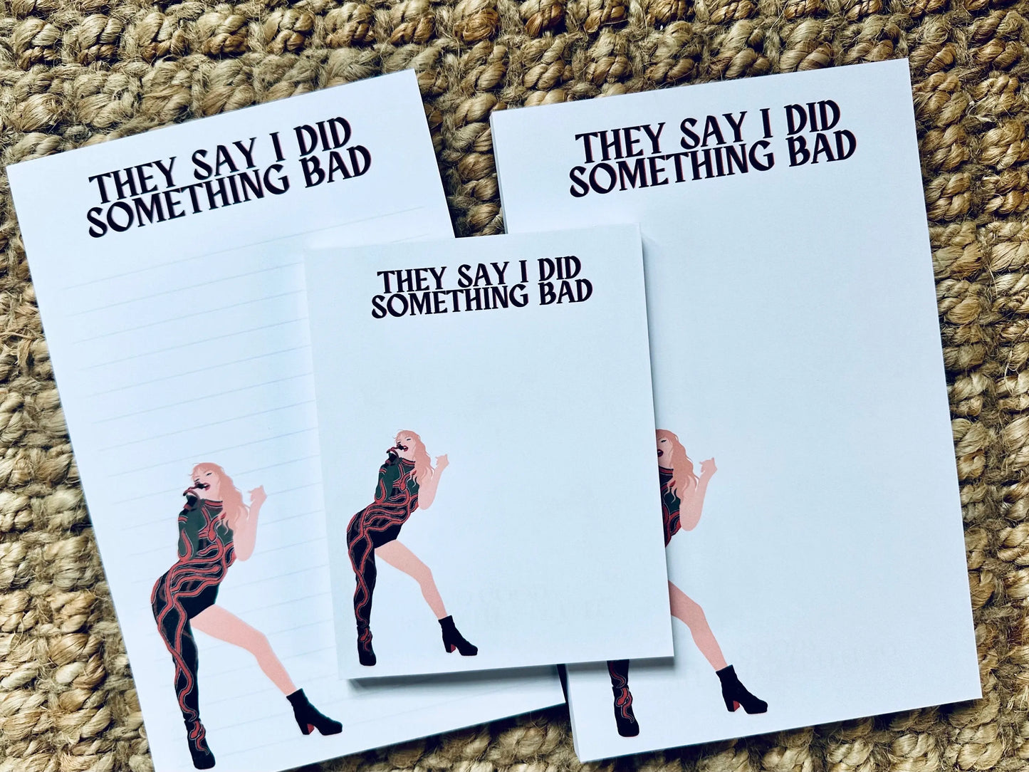 Pop Culture Queen Half (5.5x8.5") & Quarter Page Notepad, Reputation Era Merch, They Say I did Something Bad Notepad, Why's it Feel So Good maedaymaedaymaeday