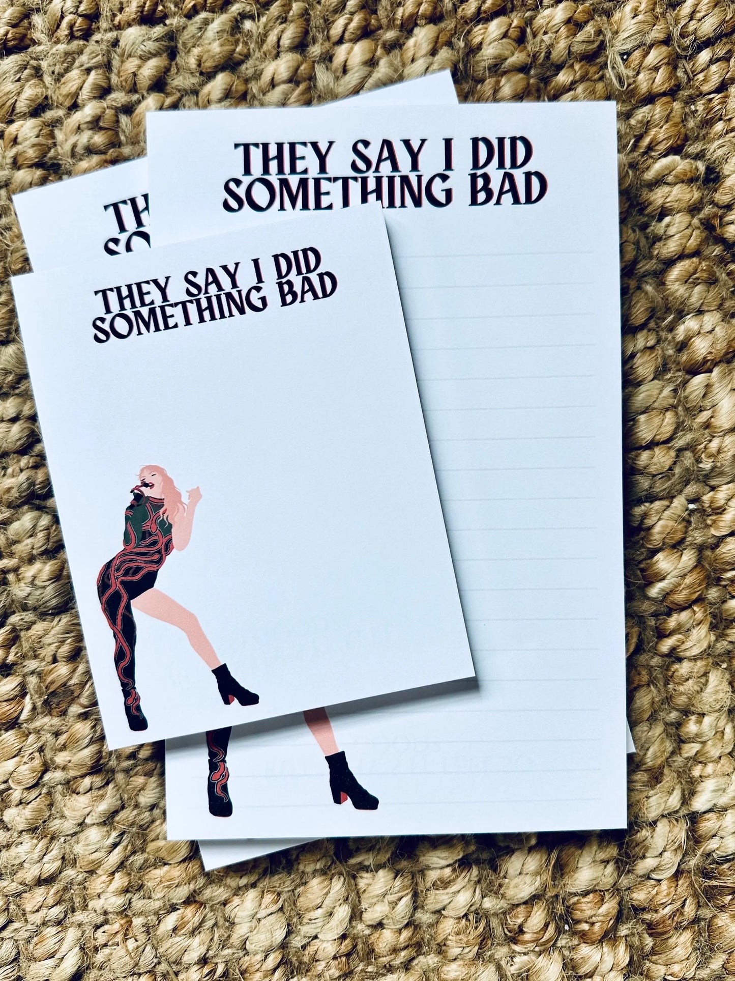 Pop Culture Queen Half (5.5x8.5") & Quarter Page Notepad, Reputation Era Merch, They Say I did Something Bad Notepad, Why's it Feel So Good maedaymaedaymaeday