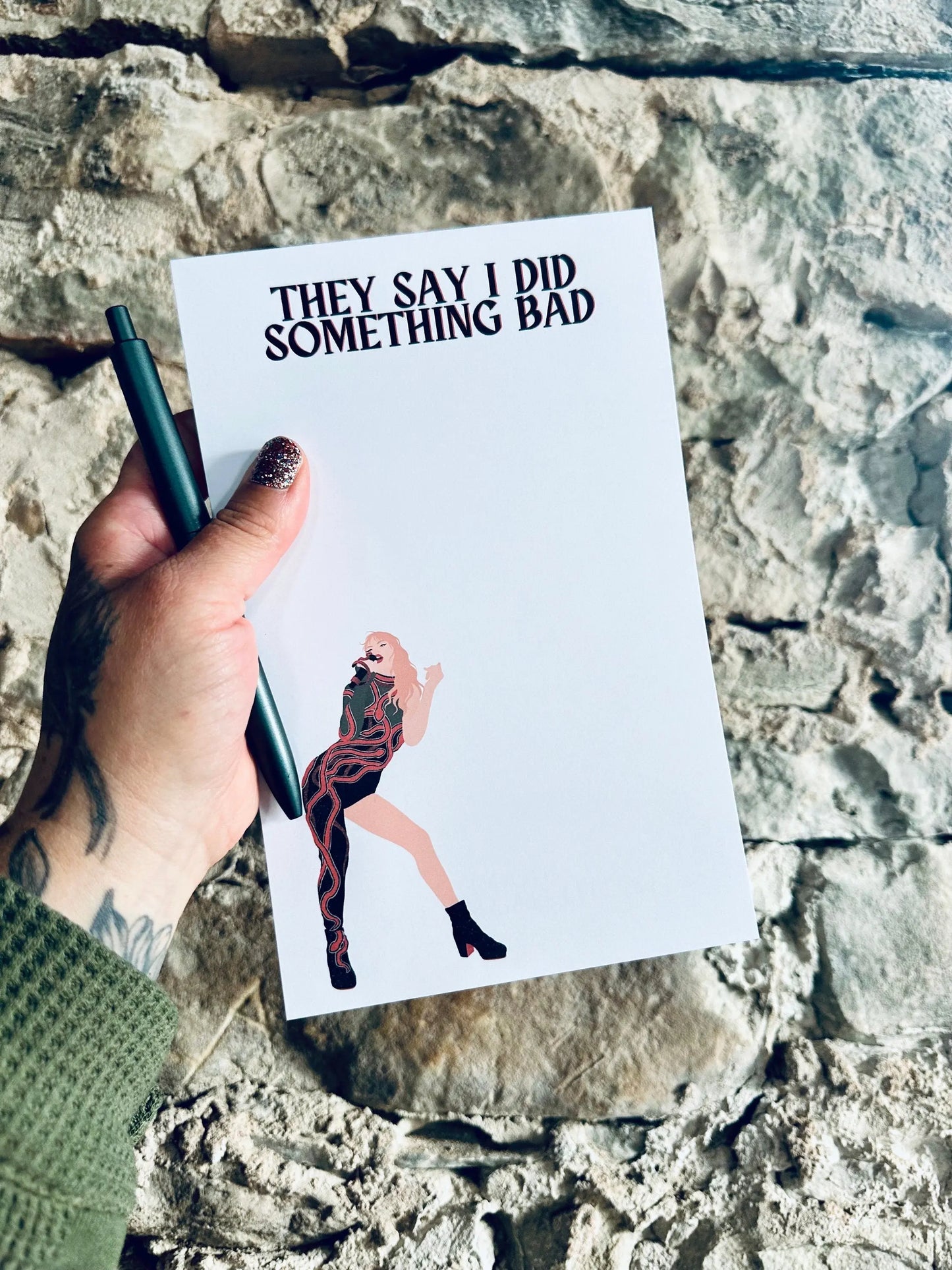 Pop Culture Queen Half (5.5x8.5") & Quarter Page Notepad, Reputation Era Merch, They Say I did Something Bad Notepad, Why's it Feel So Good maedaymaedaymaeday