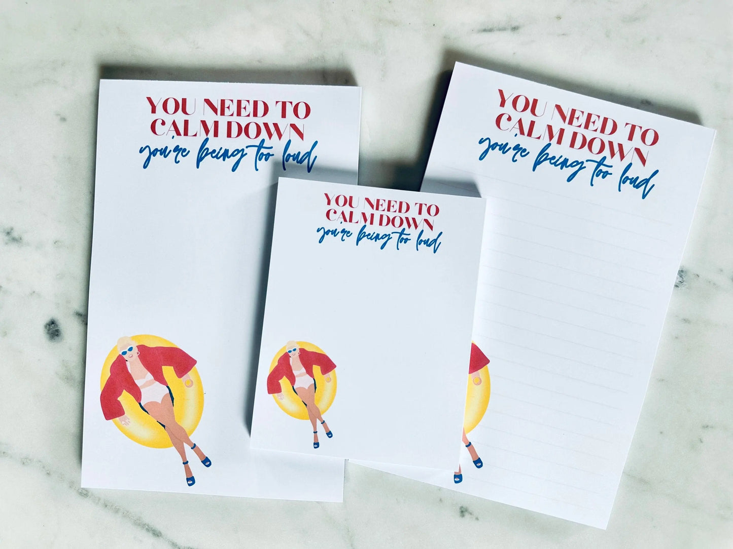 Pop Culture Queen Half (5.5x8.5") & Quarter Page Notepad, You Need to Calm Down, You're Being too Loud, Lover Eras Merch