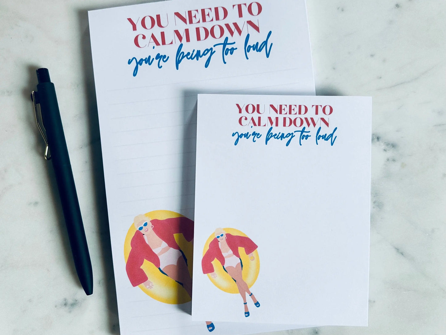 Pop Culture Queen Half (5.5x8.5") & Quarter Page Notepad, You Need to Calm Down, You're Being too Loud, Lover Eras Merch