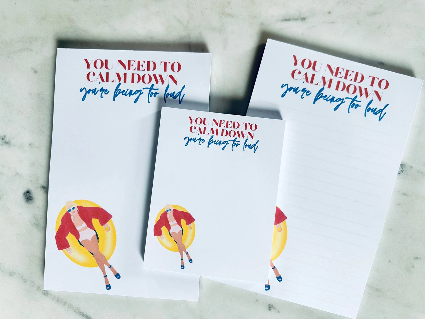 Pop Culture Queen Half (5.5x8.5") & Quarter Page Notepad, You Need to Calm Down, You're Being too Loud, Lover Eras Merch
