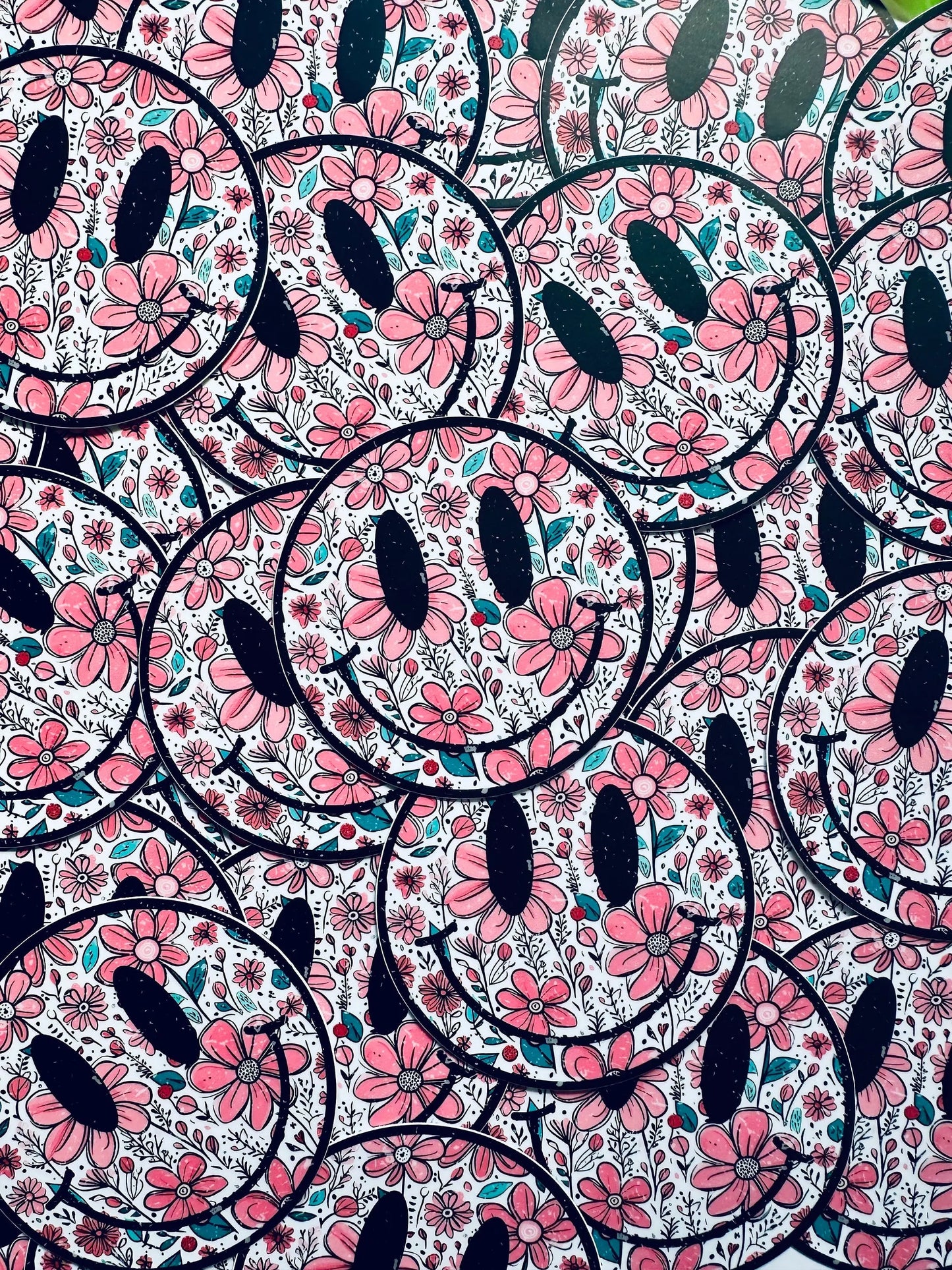 Round Distressed, Floral Smiley Sticker, Happy Days Sticker, Floral Sticker maedaymaedaymaeday