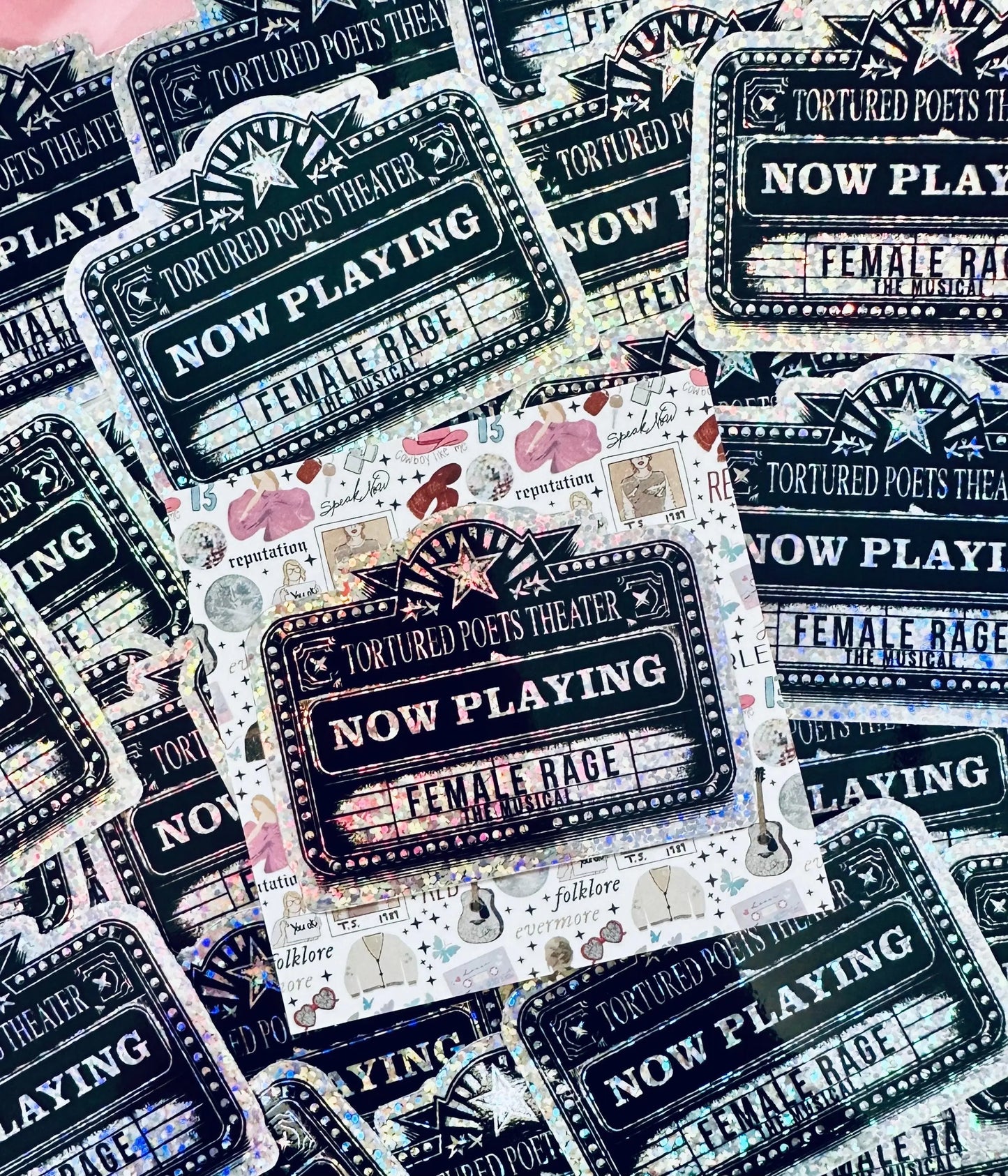 TTPD Inspired Eras Tour Sticker, Tortured Poets Theater Now Playing Female Rage The Musical Permanent Sticker maedaymaedaymaeday