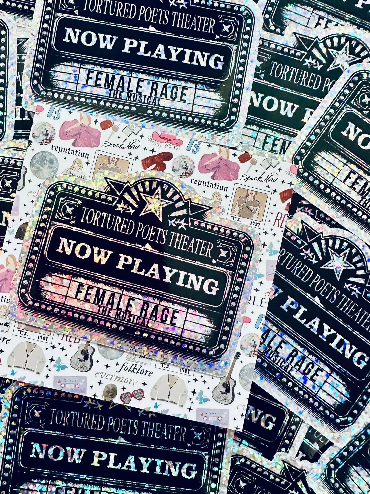 TTPD Inspired Eras Tour Sticker, Tortured Poets Theater Now Playing Female Rage The Musical Permanent Sticker maedaymaedaymaeday