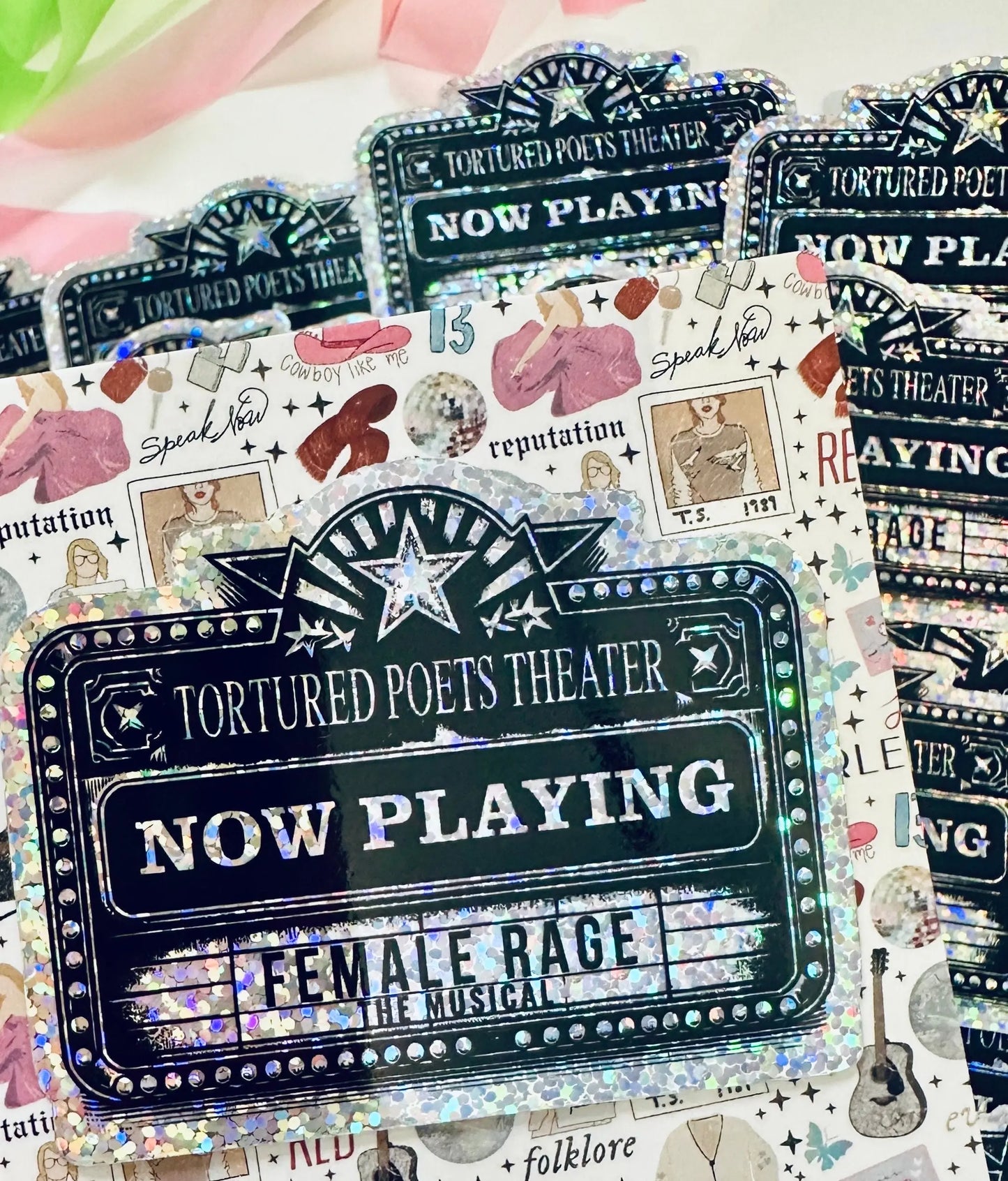 TTPD Inspired Eras Tour Sticker, Tortured Poets Theater Now Playing Female Rage The Musical Permanent Sticker maedaymaedaymaeday