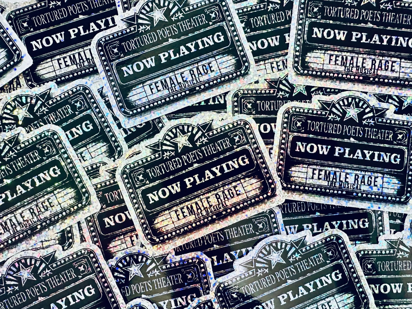 TTPD Inspired Eras Tour Sticker, Tortured Poets Theater Now Playing Female Rage The Musical Permanent Sticker maedaymaedaymaeday