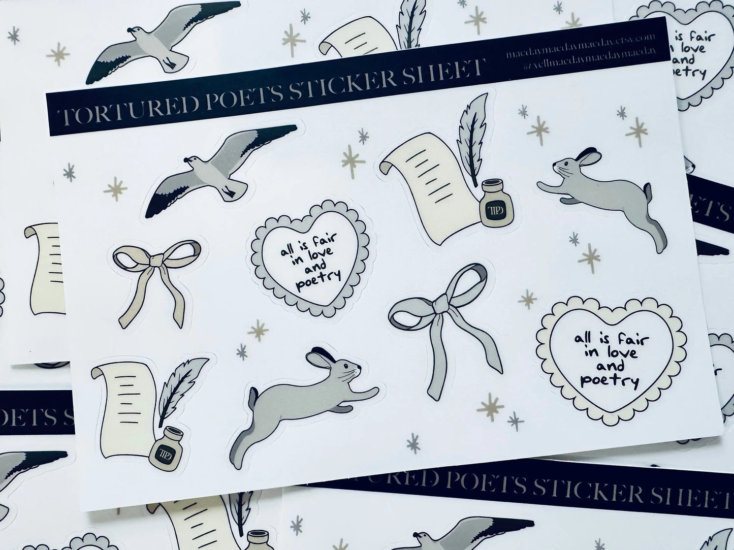 TTPD Inspired Sticker Sheet, Tortured Poets, All is fair in Love and Poetry, Albatross, Hare, TTPD Waterproof Sticker, Planning & Journaling maedaymaedaymaeday