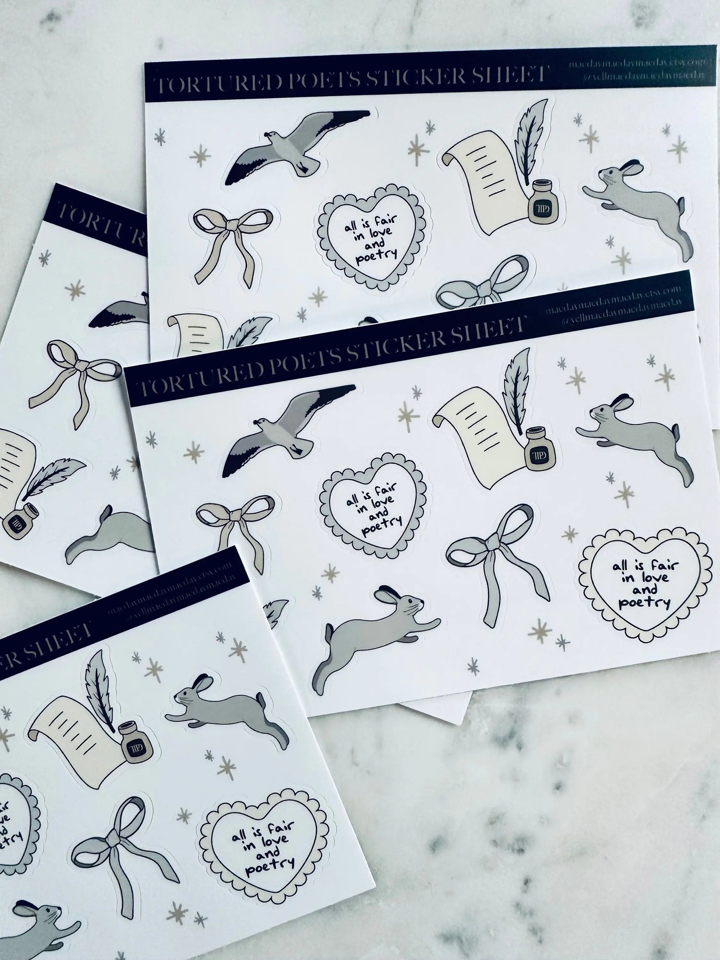 TTPD Inspired Sticker Sheet, Tortured Poets, All is fair in Love and Poetry, Albatross, Hare, TTPD Waterproof Sticker, Planning & Journaling maedaymaedaymaeday