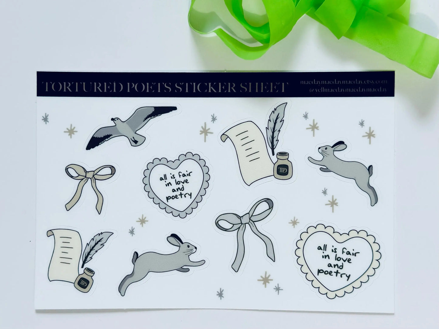 TTPD Inspired Sticker Sheet, Tortured Poets, All is fair in Love and Poetry, Albatross, Hare, TTPD Waterproof Sticker, Planning & Journaling maedaymaedaymaeday
