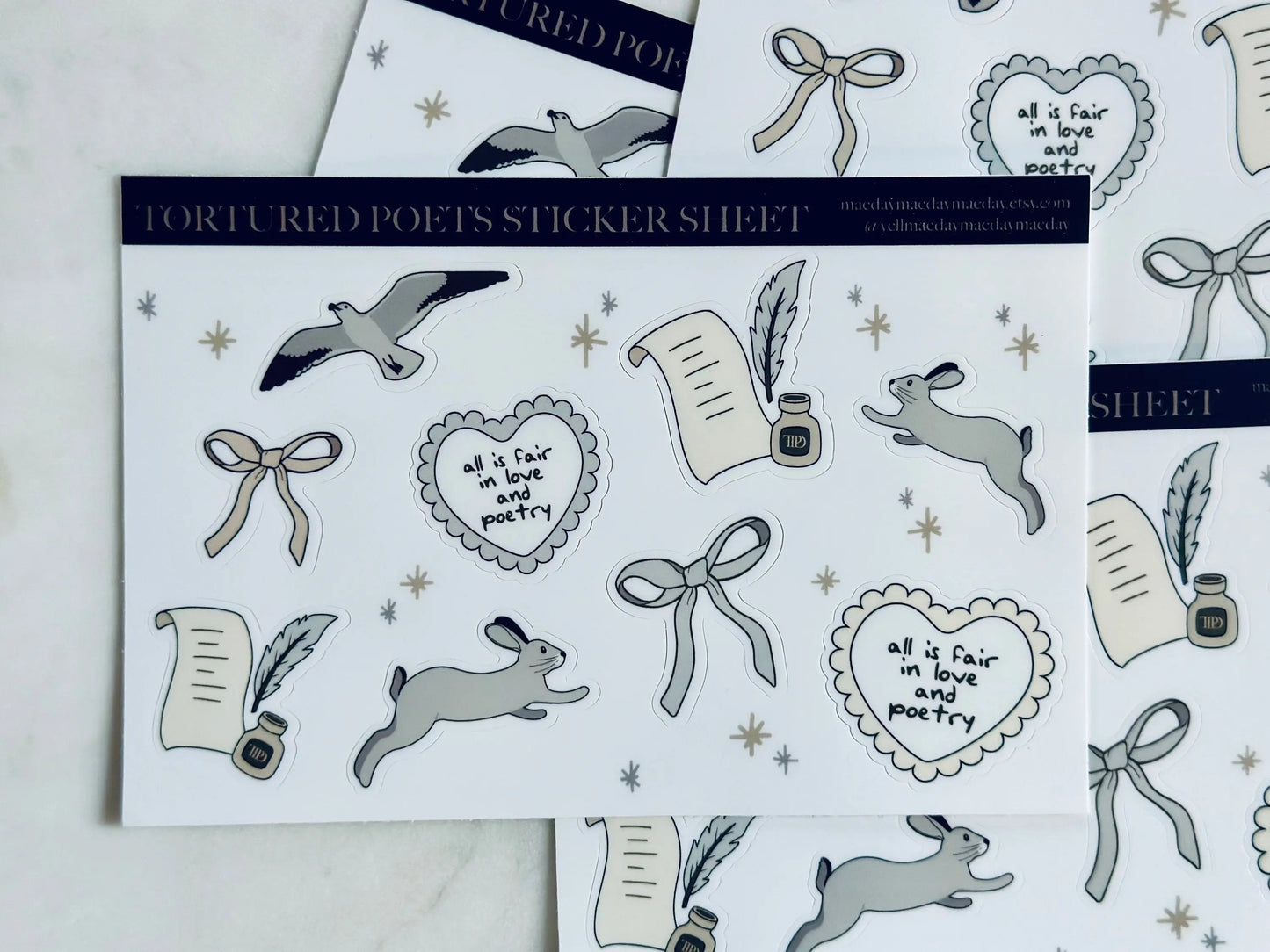 TTPD Inspired Sticker Sheet, Tortured Poets, All is fair in Love and Poetry, Albatross, Hare, TTPD Waterproof Sticker, Planning & Journaling maedaymaedaymaeday