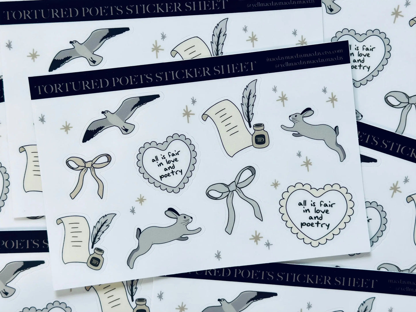 TTPD Inspired Sticker Sheet, Tortured Poets, All is fair in Love and Poetry, Albatross, Hare, TTPD Waterproof Sticker, Planning & Journaling maedaymaedaymaeday