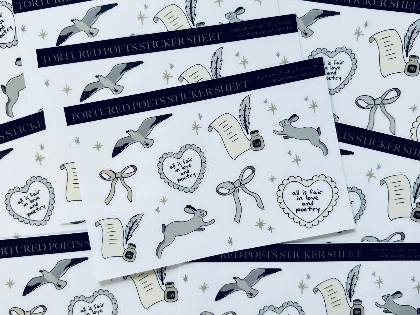 TTPD Inspired Sticker Sheet, Tortured Poets, All is fair in Love and Poetry, Albatross, Hare, TTPD Waterproof Sticker, Planning & Journaling maedaymaedaymaeday