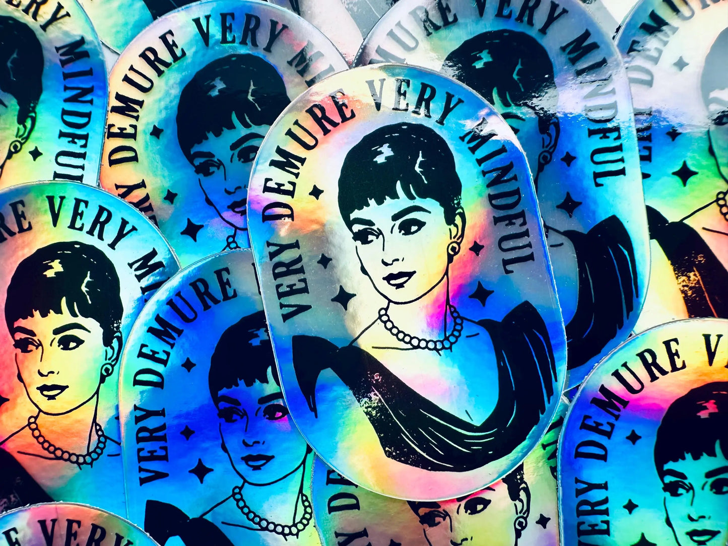 Very Mindful, Very Demure Permanent, Weatherproof Sticker, Holographic Rainbow Sticker maedaymaedaymaeday
