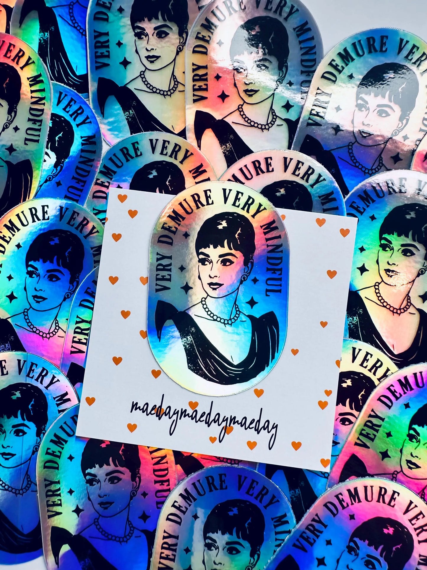 Very Mindful, Very Demure Permanent, Weatherproof Sticker, Holographic Rainbow Sticker maedaymaedaymaeday