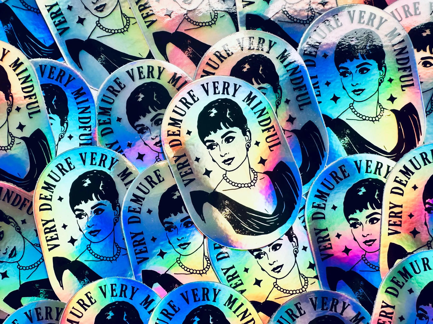 Very Mindful, Very Demure Permanent, Weatherproof Sticker, Holographic Rainbow Sticker maedaymaedaymaeday