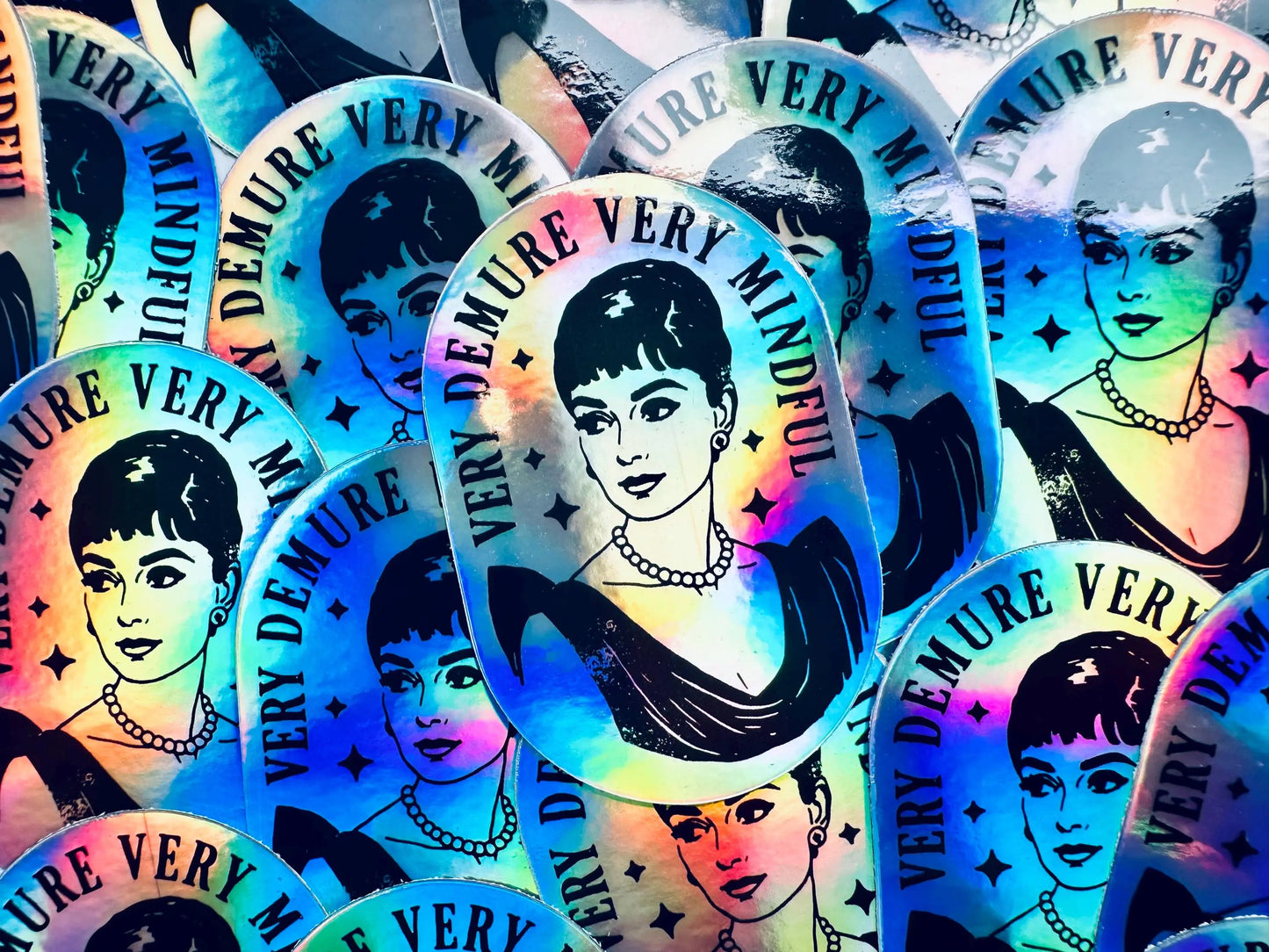 Very Mindful, Very Demure Permanent, Weatherproof Sticker, Holographic Rainbow Sticker maedaymaedaymaeday