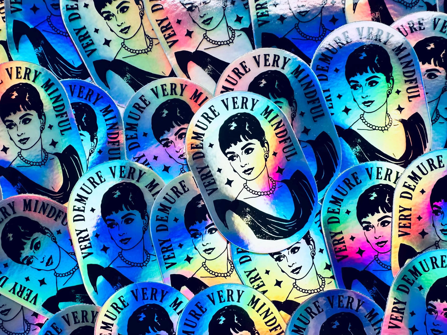 Very Mindful, Very Demure Permanent, Weatherproof Sticker, Holographic Rainbow Sticker maedaymaedaymaeday