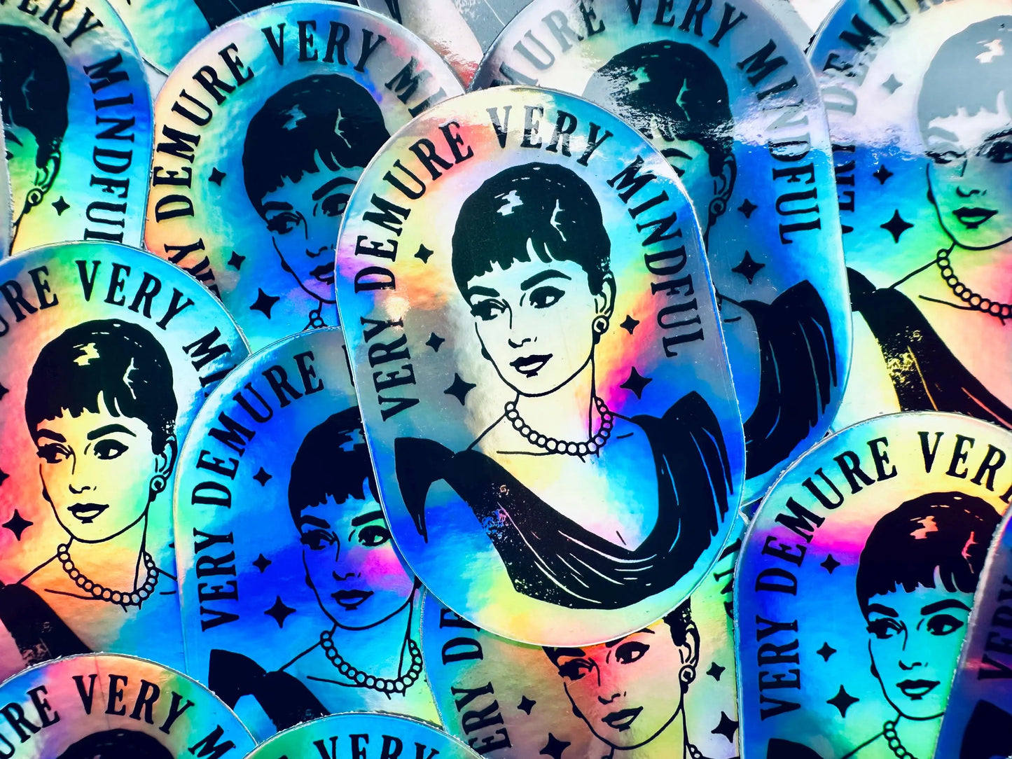 Very Mindful, Very Demure Permanent, Weatherproof Sticker, Holographic Rainbow Sticker maedaymaedaymaeday