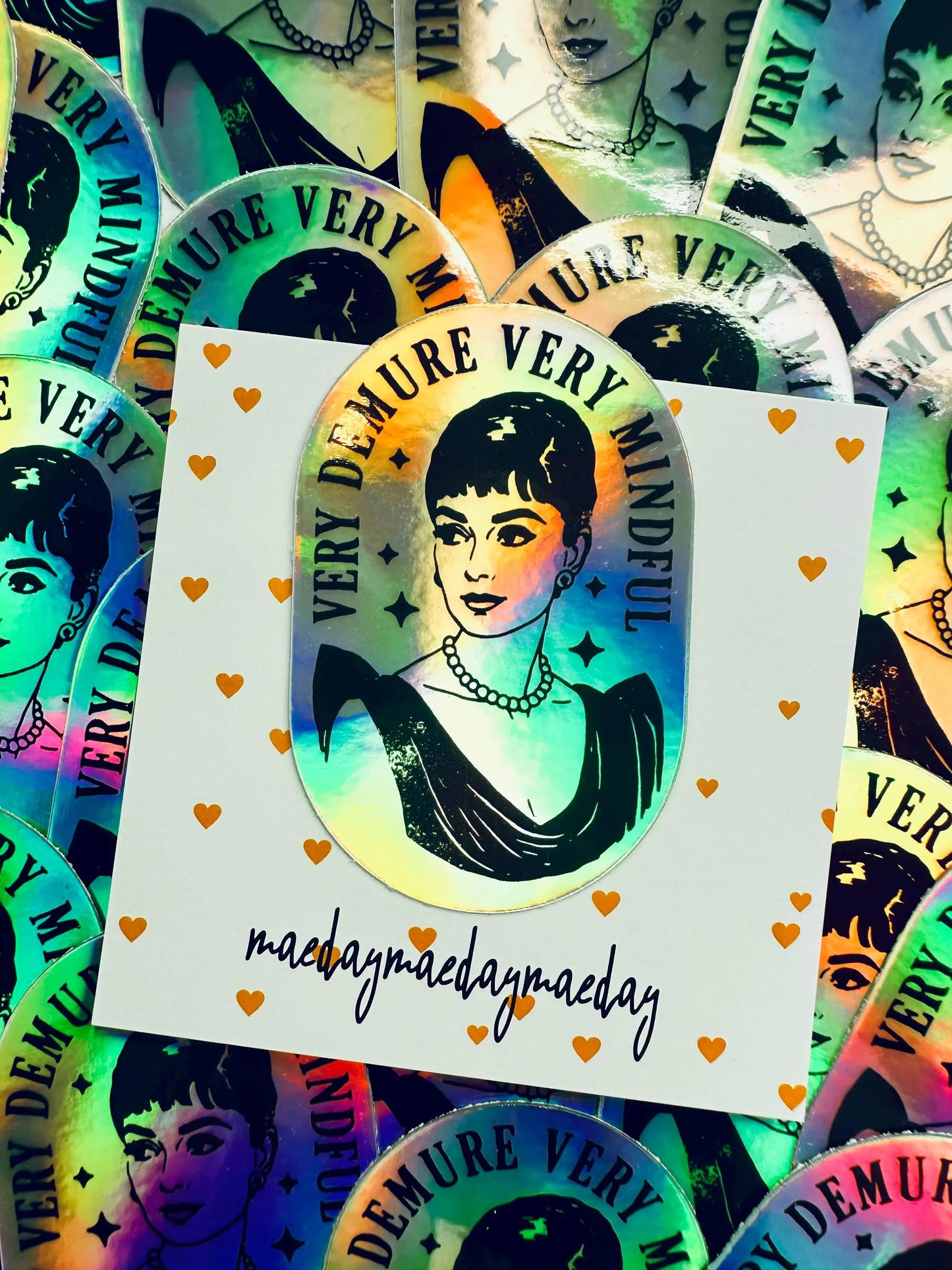 Very Mindful, Very Demure Permanent, Weatherproof Sticker, Holographic Rainbow Sticker maedaymaedaymaeday