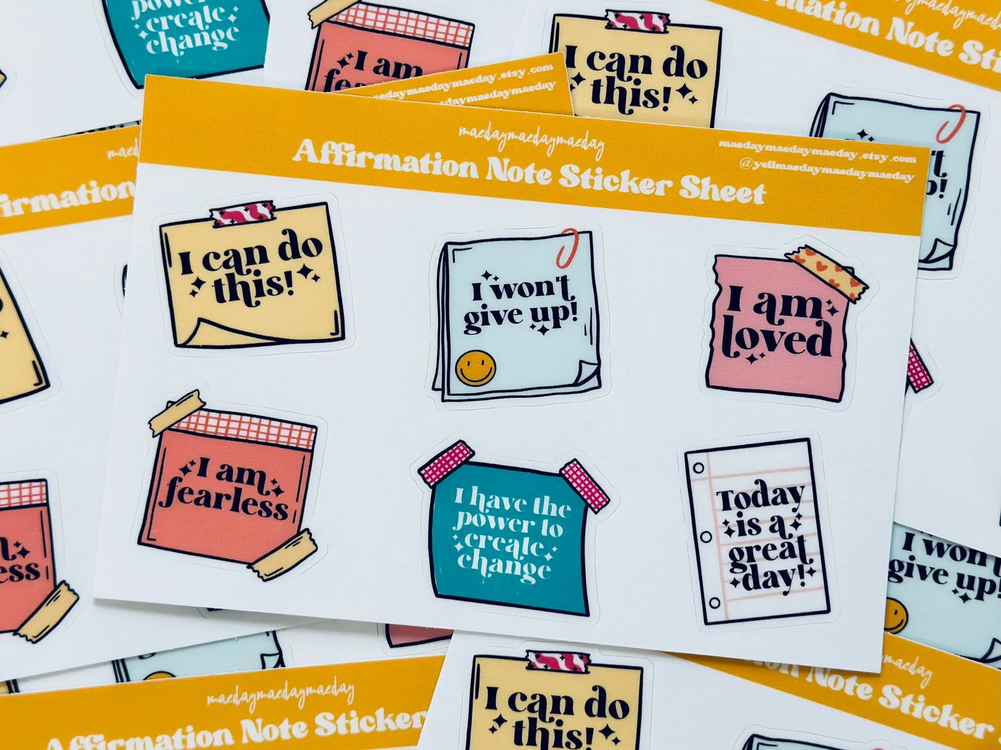 Waterproof Affirmation Note Sticker Sheet, Inspirational, Positive Message Stickers, Trendy Aesthetic, Planning, Journaling Sticker Sheet maedaymaedaymaeday