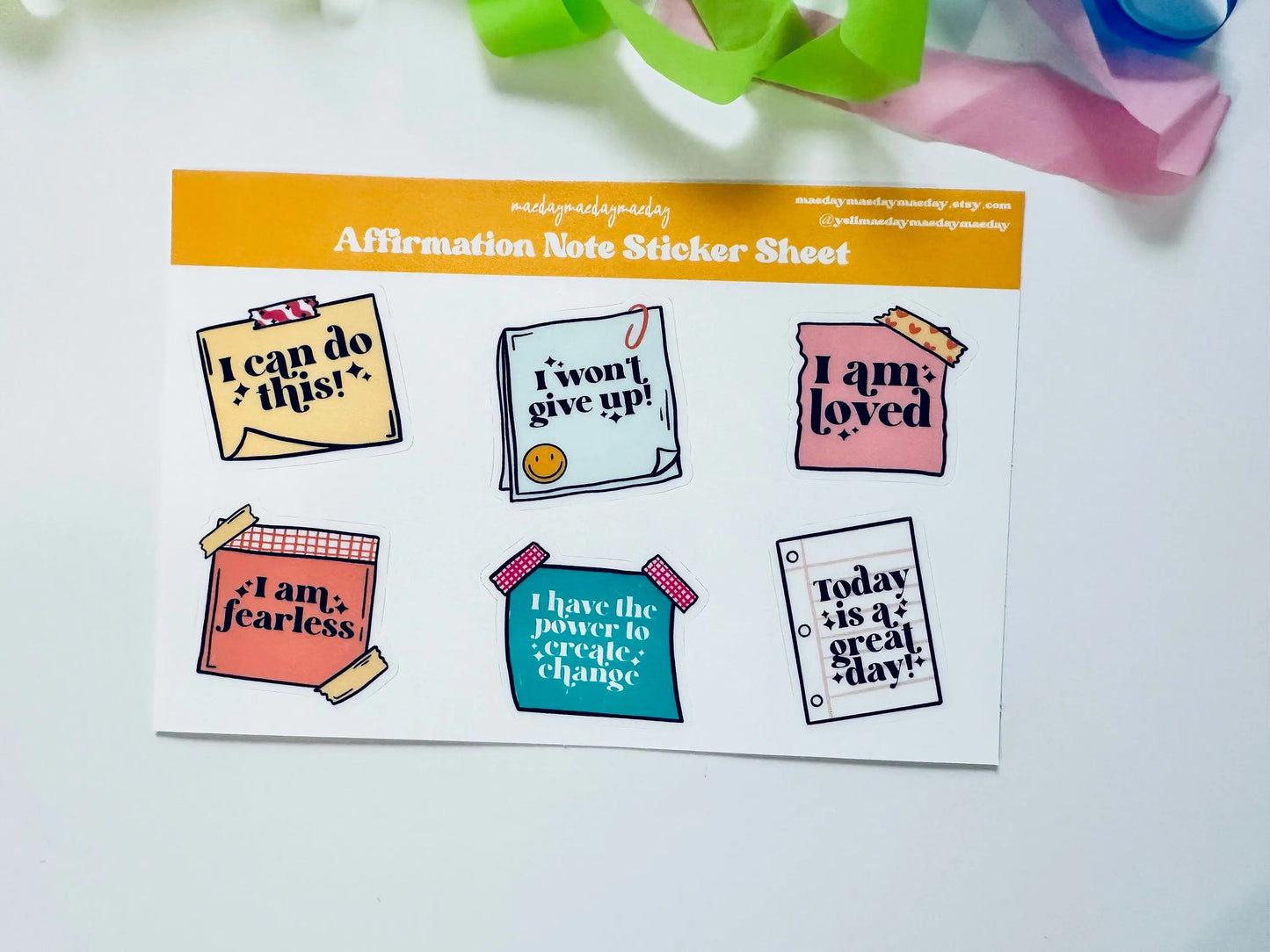 Waterproof Affirmation Note Sticker Sheet, Inspirational, Positive Message Stickers, Trendy Aesthetic, Planning, Journaling Sticker Sheet maedaymaedaymaeday