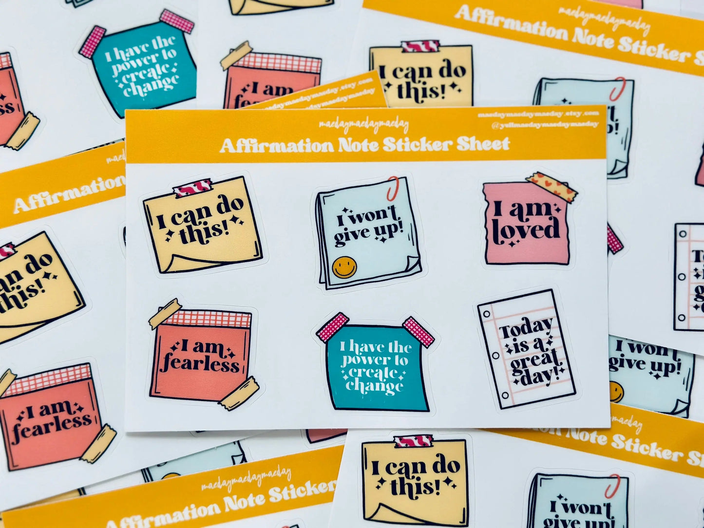 Waterproof Affirmation Note Sticker Sheet, Inspirational, Positive Message Stickers, Trendy Aesthetic, Planning, Journaling Sticker Sheet maedaymaedaymaeday