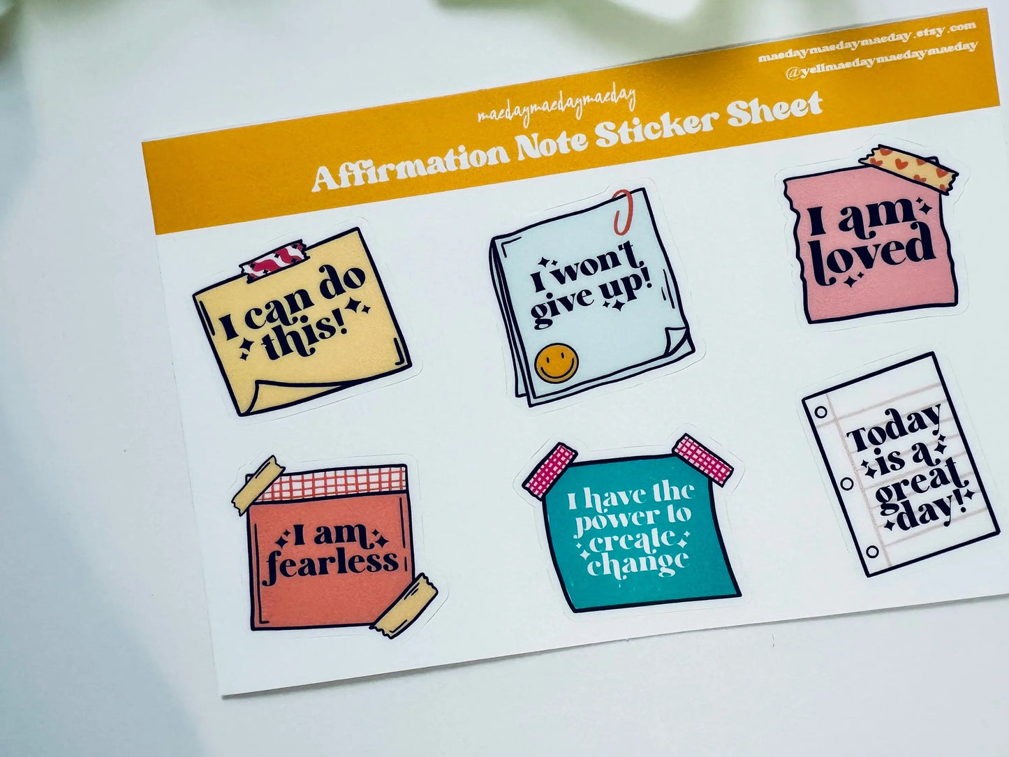 Waterproof Affirmation Note Sticker Sheet, Inspirational, Positive Message Stickers, Trendy Aesthetic, Planning, Journaling Sticker Sheet maedaymaedaymaeday