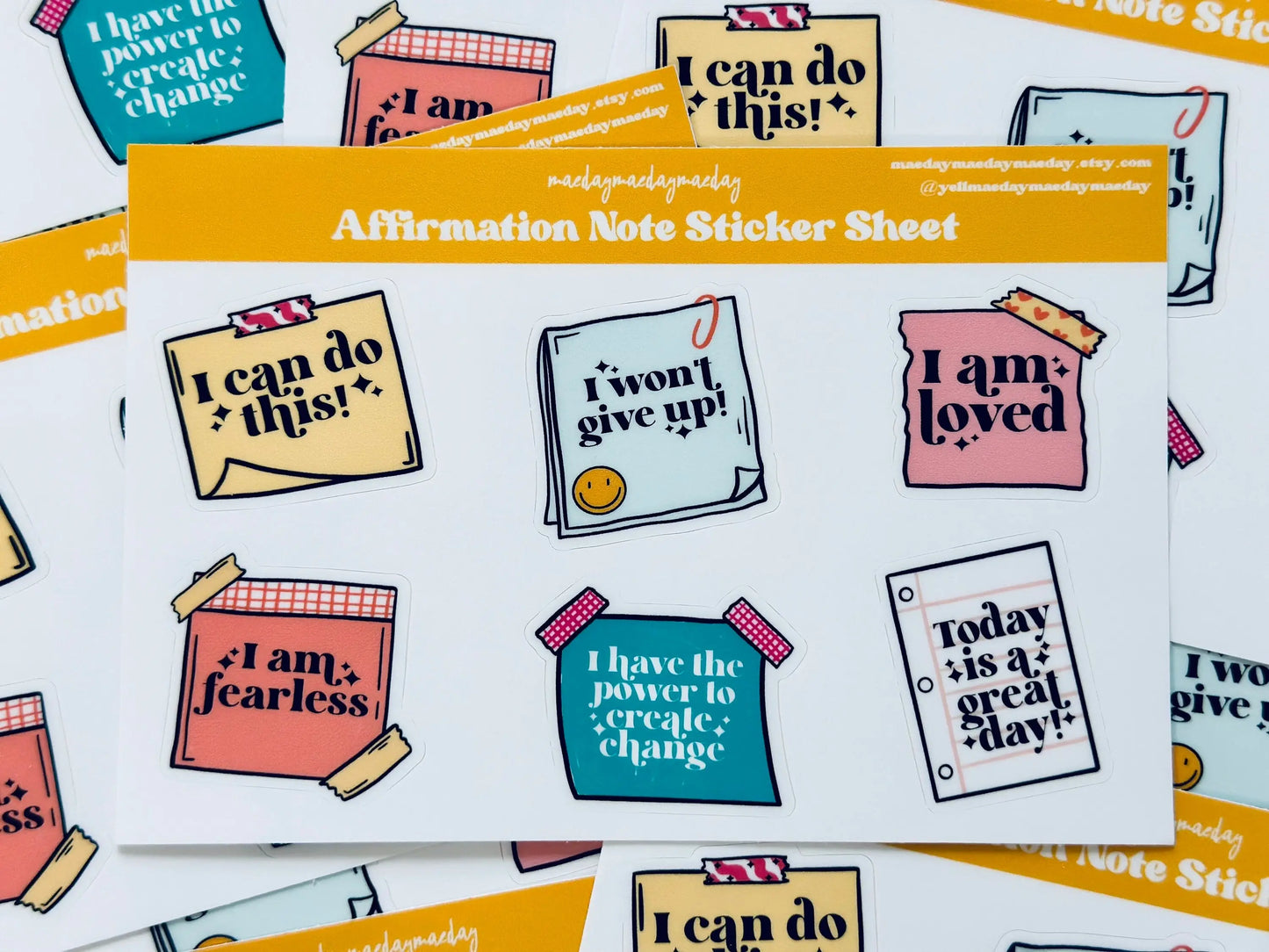 Waterproof Affirmation Note Sticker Sheet, Inspirational, Positive Message Stickers, Trendy Aesthetic, Planning, Journaling Sticker Sheet maedaymaedaymaeday