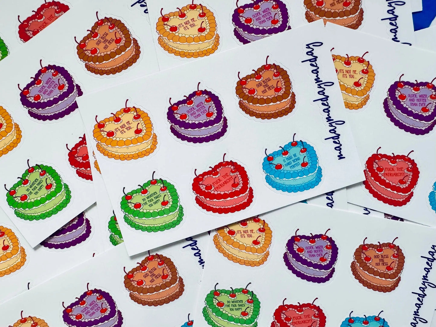 Waterproof Cheeky Heart Shaped Cake Wishes Sticker Sheet, Funny Heart Cake Stickers, Trendy Aesthetic, Planning & Journaling Sticker Sheet maedaymaedaymaeday