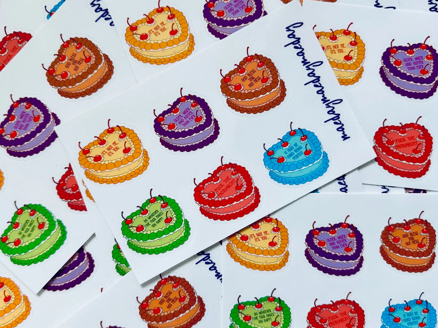 Waterproof Cheeky Heart Shaped Cake Wishes Sticker Sheet, Funny Heart Cake Stickers, Trendy Aesthetic, Planning & Journaling Sticker Sheet maedaymaedaymaeday